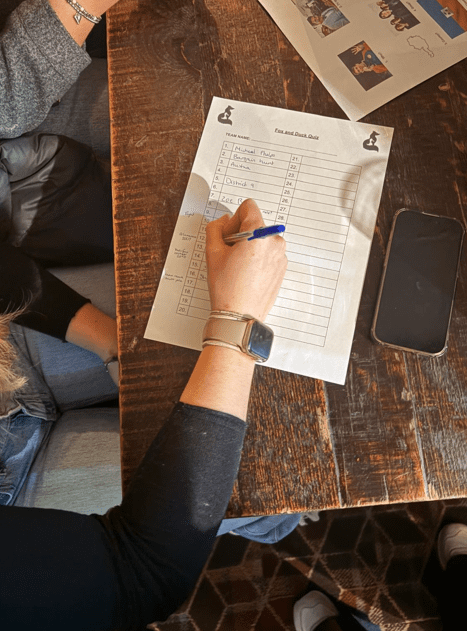 Quiz Attendee writing answers on the answer sheet