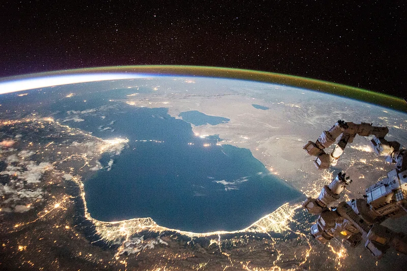 Planetary view of Caspian Sea.