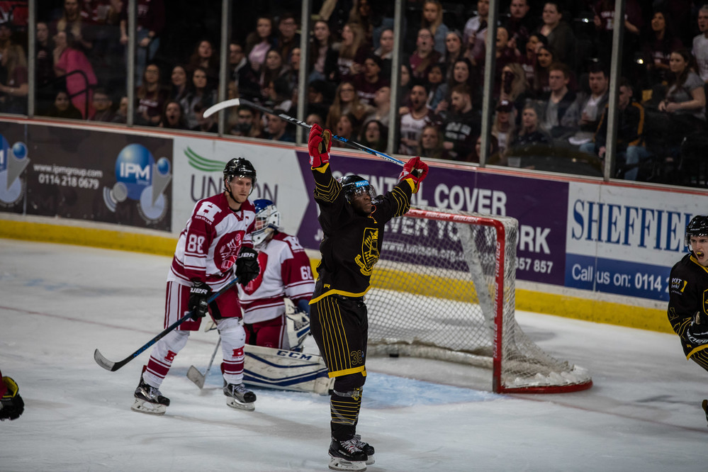 Ice hockey team beats the other team