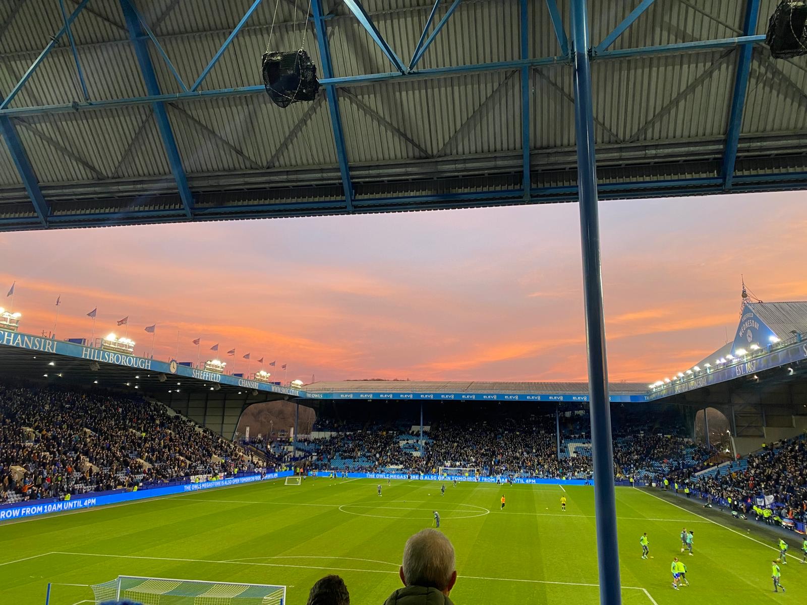 A photo of the pitch taken from the stands of the Sheffield Wednesday stadium