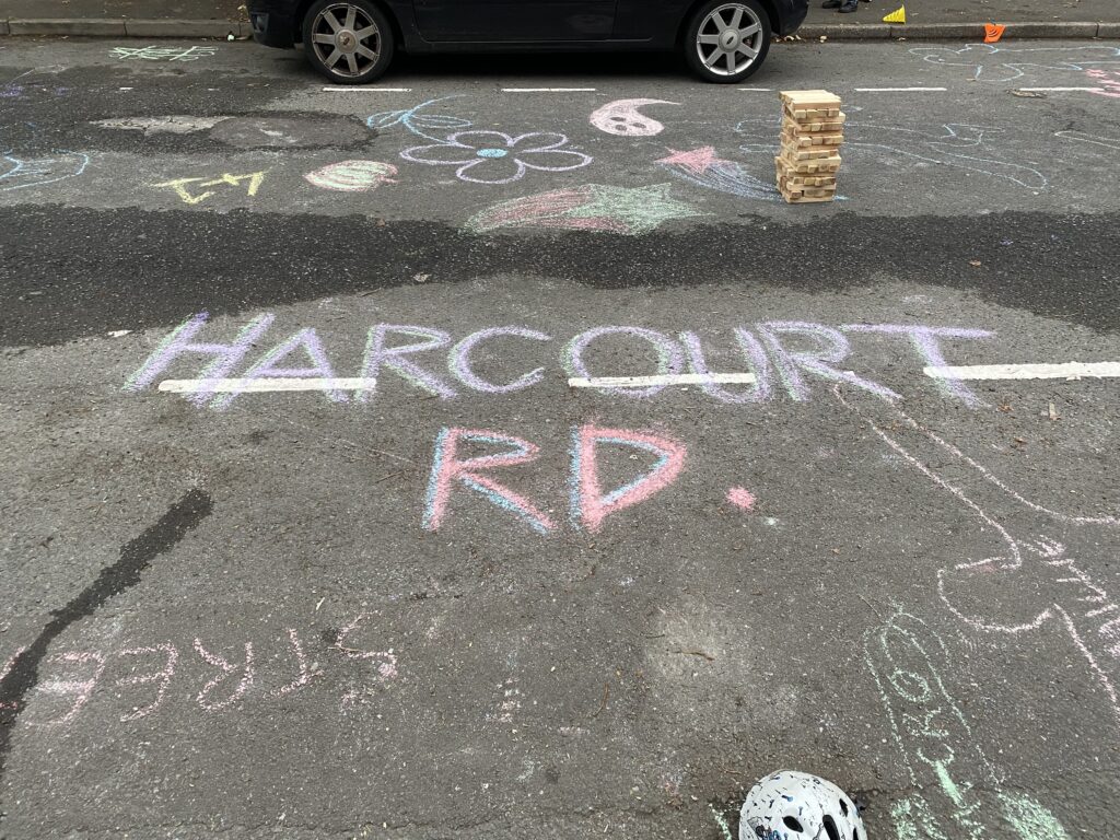 Chalk drawings at the Harcourt Road street party 