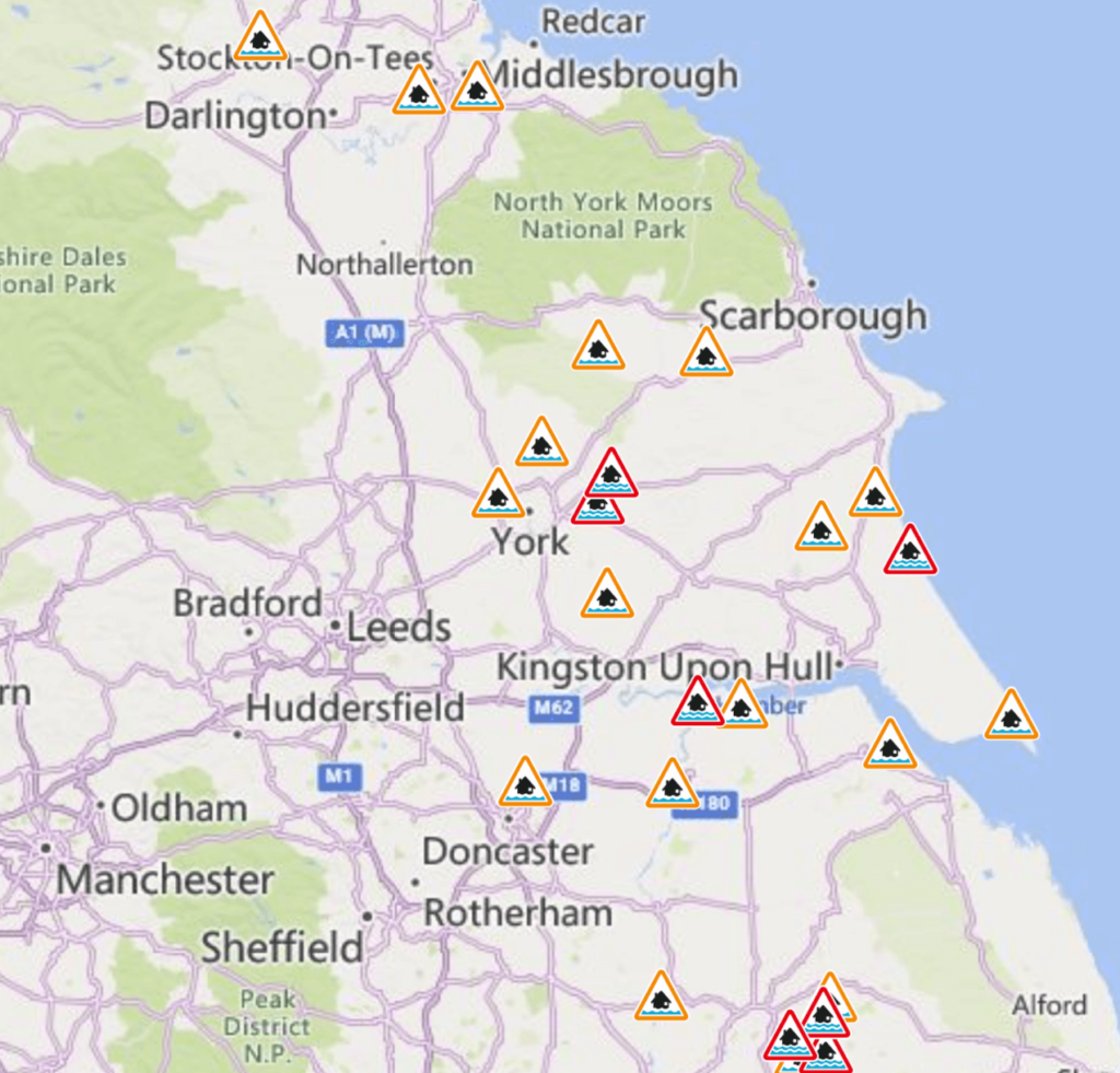 Map of flood alerts from the Gov website